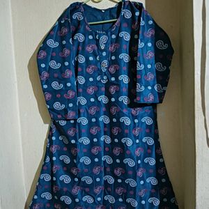 Printed Blue Kurtha For Women