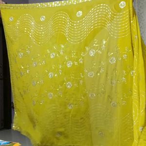 Yellow Mirror Work Saree