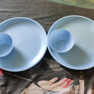 2 Dinner Plate+Bowl Set Food Grade Microwave Safe