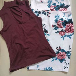 Maroon Top And Floral Skirt