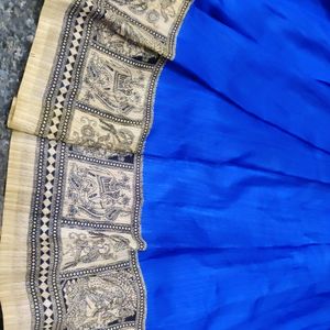 A Beautiful Blue Kalmakari Border Lehenga