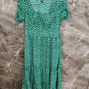 Square Neck Green Midi Dress