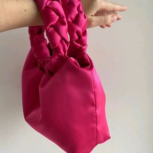 Pink satin bag |With Round Handles