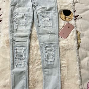 Iceblue Distressed Skin Fit Jeans