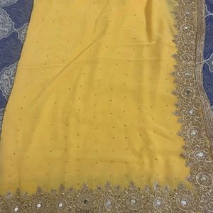 Heavy Yellow Saree For Haldi