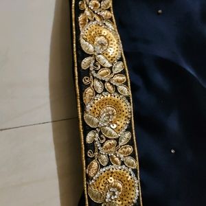 Navy Blue Saree Golden Work Stone Without Blause