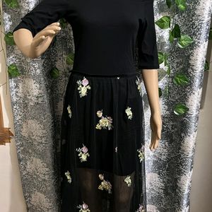 Floral Embroidered Black Dress