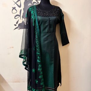 Green heavy work kurti set