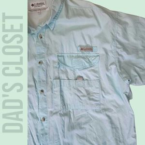 Columbia half-sleeve shirt in vibrant cyan, XL