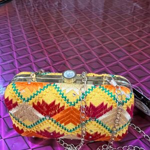 New Yellow Traditional Printed Clutch