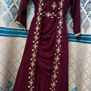 Mehroon Jacket Festive Saree Gown