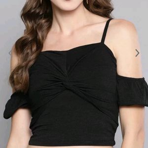 Elegant Black Crop Top with Puff Sleeves