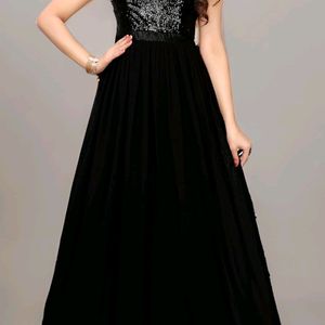 Women Sexy Black Sequence Work Gown Maxi Dress