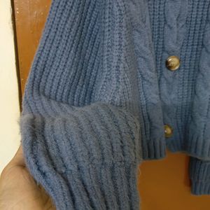 Korean Blue Stylish Wool Cardigan