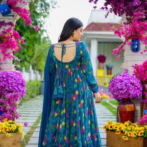 Multicoloured Anarkali with zippy lace*
