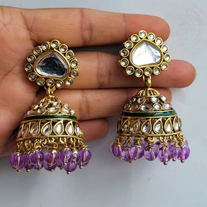 Lavender Kundan Jhumka Set