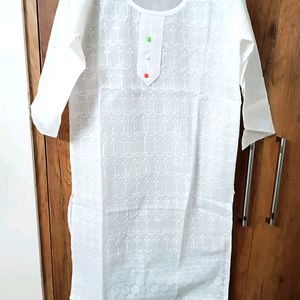 Pure White Chikankari Stitched Kurta