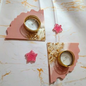 2 Resin Diya Holder With Two Flower