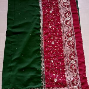 Green Saree With Stitched Blouse