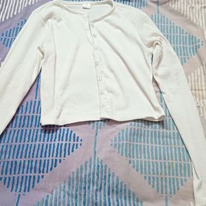 Front Button Full Sleeve White Top