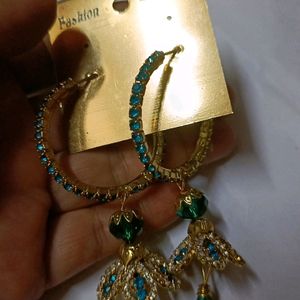 Party Wear Green Blue Jhumka