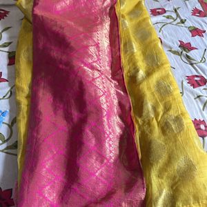 Kota Silk Yellow Saree With Pink Blouse