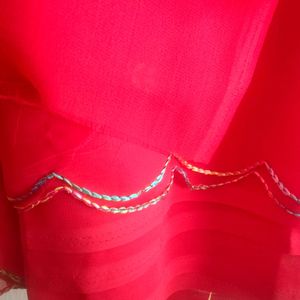 A Beautiful Red Colour Plain Saree With Designer B