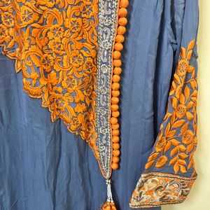 Orange Grey Anarkali Set