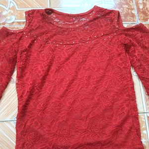 Cherry Red Off/cool Shoulder Top