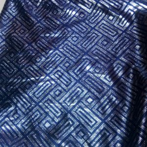 Navy Blue Silver Print Hosiery Fabric