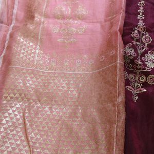 Ethnic Motif Maroon Anarkali With Dupatta