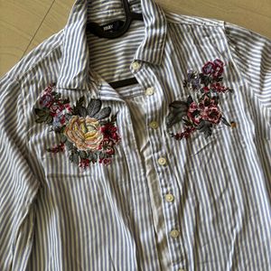 Stripes  With Embroidery Thread Work Shirt