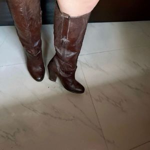 Leather Boots Knee Length Size 37