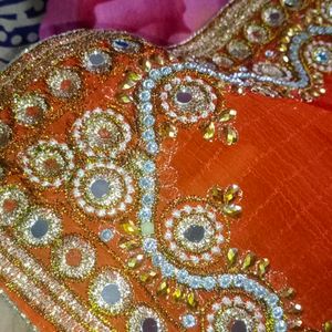 Orange Embroidered Saree With Stitched Blouse