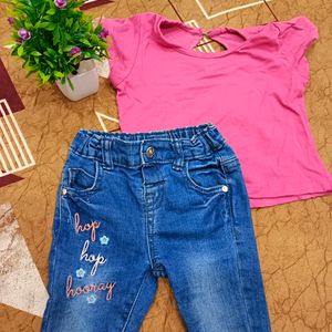 Jeans With Top For Babygirl Size 9-12