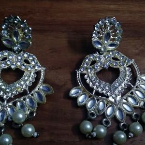 Kundan White And Golden Earrings