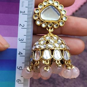 Peach Kundan Jhumka Set