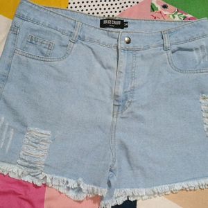 Solid Women Blue Denim Shorts