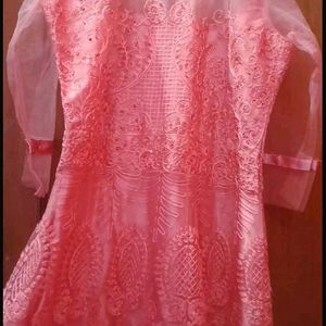 Pink Gown With Net Neck Layer