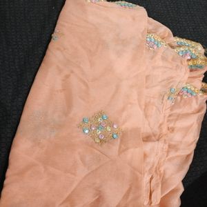 Beautiful Peach Duptta With Multicolour Embroidery
