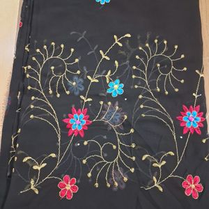 New Black Chiffon Embroidery Saree