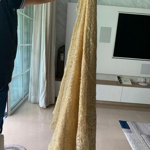 Golden Net Ghaghara  With Overall Design