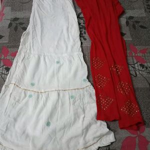 Combo Of White Palazo And Red Pajami