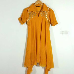 Mustard Yellow A Line Dress For Women's