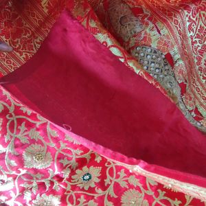 Red With Gold Floral Print Saree (Women's)