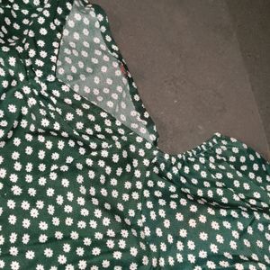 Green Knee Length Floral Dress