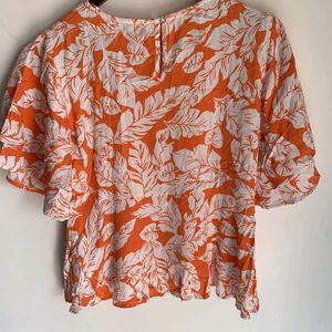 Only Brand Floral Printed Orange Top For Women