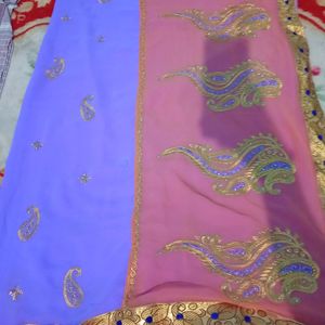 Purple With Orange Colour Fancy Saree