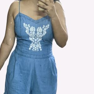 Hollister Chambray Embroidered Romper Jumper Size