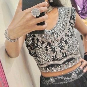 Black Georgette Heavy Mirror Wprk Lehnga Choli